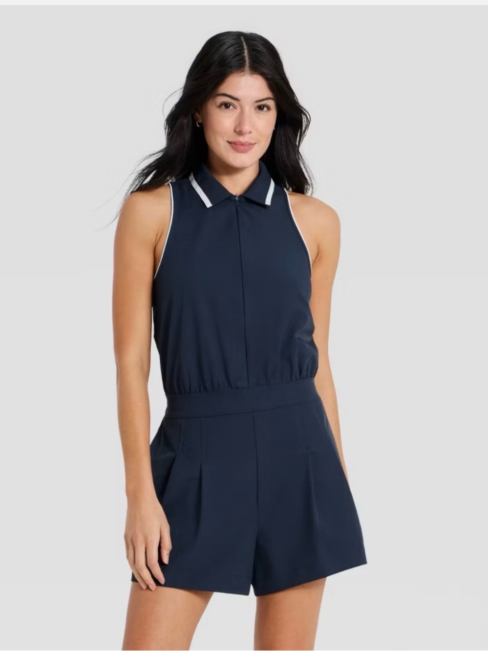 Women's Sleeveless Knit Pleated Romper - All In Motion Navy Blue